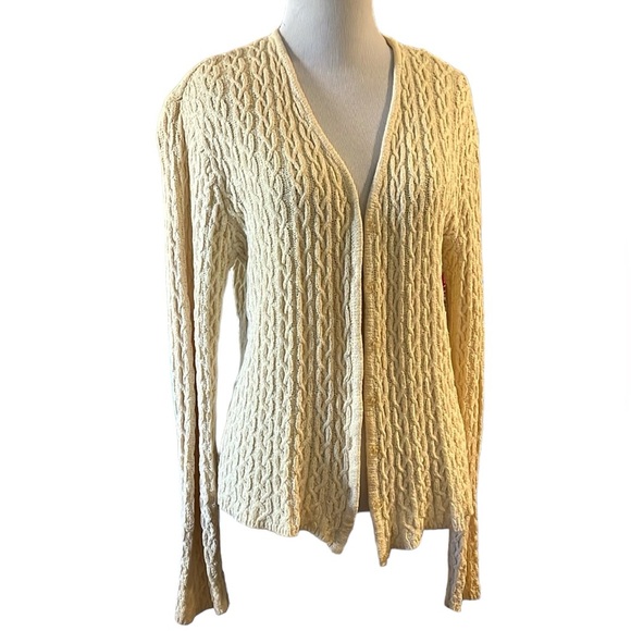 Vintage Sweaters - VINTAGE LIZ CLAIBORNE LIZ GOLF CARDIGAN CABLE KNIT SWEATER STRAW YELLOW SIZE M